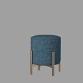 Modern Blue Round Fabric Stool With Gold Metal Legs Contemporary Design