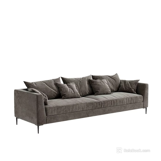 Modern Gray Velvet Sectional Sofa With Plush Cushions And Metal Legs Design 3d model 
