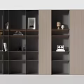 Modern Wooden Wine Cabinet With Open Layered Shelves And Decorative Items