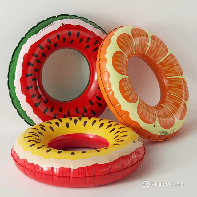 Colorful Fruit Shaped Inflatable Swim Rings Decorative Ornament Set for Home 3d model 