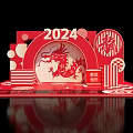 2024 Chinese New Year Dragon Themed Red Decorative Stage Design Elements