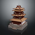 Traditional Chinese Pagoda With Multi tiered Wooden Roof And Stone Base Steps