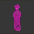 Detailed Historical Man Statue Standing in Traditional Robes with Ornate Headdress Holding Decorative Staff