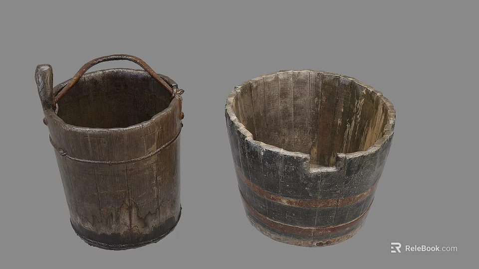 Vintage Wooden Bucket Decorative Ornament Set With Rustic Home Decor 3d model 