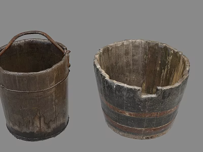 Vintage Wooden Bucket Decorative Ornament Set With Rustic Home Decor 3d model