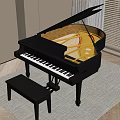 Black Grand Piano With Matching Bench On Soft Rug In Bright Room