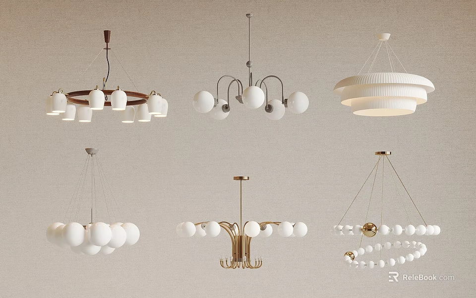 Modern Chandeliers With Spherical Bulbs Metal Frames And Circular Designs For Interior Lighting 3d model