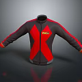Red And Black Zipper Jacket With Red Sleeves And Yellow Logo Design 3d model