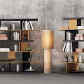 Modern Bookcase Design With Multiple Shelves Books Decorative Items And Floor Lamp