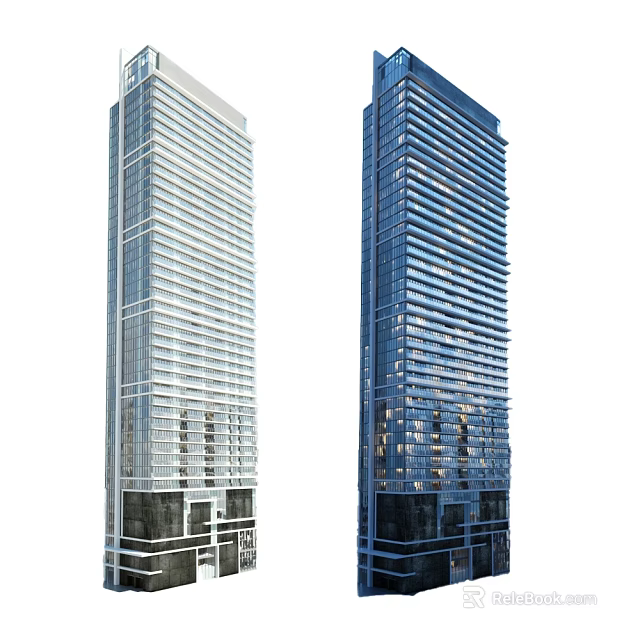 Twin Modern High Rise Office Buildings With Glass Facade And Contemporary Exterior Design 3d model 