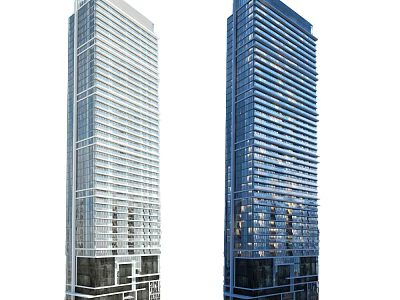 Twin Modern High Rise Office Buildings With Glass Facade And Contemporary Exterior Design 3d model