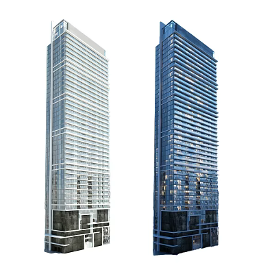 Twin Modern High Rise Office Buildings With Glass Facade And Contemporary Exterior Design 3d model