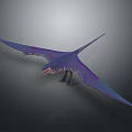 Purple And Blue Pterosaur 3D Model With Large Spread Wings And Detailed Texture