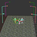 Teenage Mutant Ninja Turtles Standing On Stone Pavement With Street Lamps Around