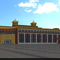 Traditional Architectural Building Featuring Golden Roof Yellow Red Walls And Front Square