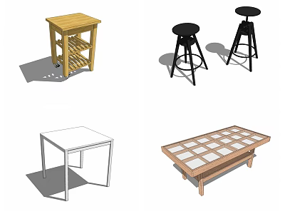 Various Dining Tables with Wooden Wine Rack Glass Top Minimalist Designs and Black Stools 3d model
