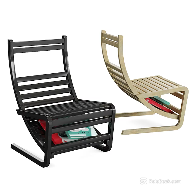 Modern Black And Light Wood Leisure Chairs With Striped Backrest Rocking Design 3d model 
