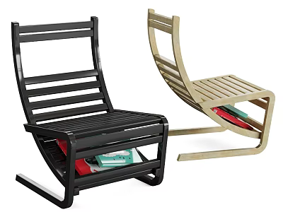 Modern Black And Light Wood Leisure Chairs With Striped Backrest Rocking Design 3d model