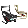 Modern Black And Light Wood Leisure Chairs With Striped Backrest Rocking Design