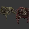 Two Robotic Beetle Like Mechanical Creatures With Armored Shells And Metal Legs 3d model