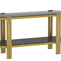 Elegant Coffee Table With Golden Metal Frame Glass Top And Marble Shelf