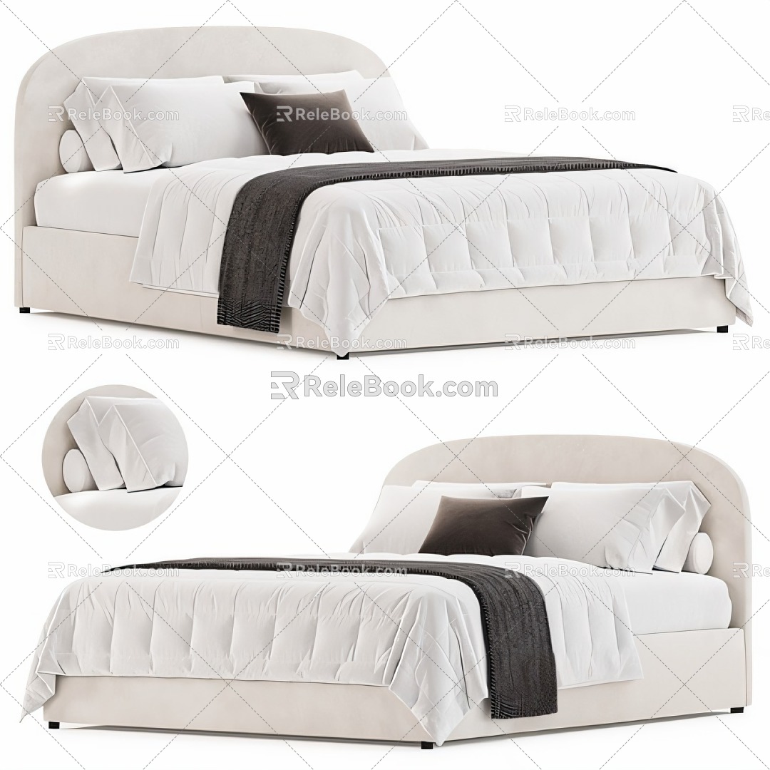 Cream wind double bed bedding 3d model