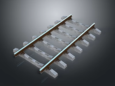 Durable Modern Train Railroad Track Structure Composed Of Steel Rails And Concrete Ties 3d model
