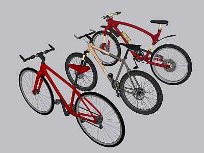 Stylish Modern Bicycles In Red And Beige With Sleek Frames And Black Wheels 3d model