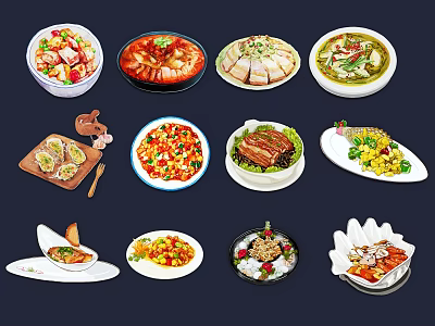Colorful Food Themed Decorative Pendant Featuring Assorted Delicious Dishes and Plates 3d model