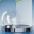 Modern E-commerce Exhibition Stand With Transparent Sphere And Striped Columns On Silver Base 3d model