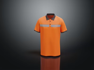 Orange Polo Shirt With Gray Collar And Reflective Stripe For Workwear Design 3d model