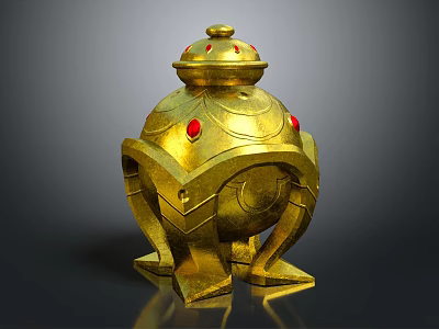 Elegant Golden Decorative Ornament Piece With Intricate Design Red Gemstones And Sturdy Base 3d model