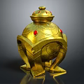 Elegant Golden Decorative Ornament Piece With Intricate Design Red Gemstones And Sturdy Base