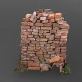 Rustic Red Brick Stacked Structure With Irregular Weathered Bricks And Grass Base