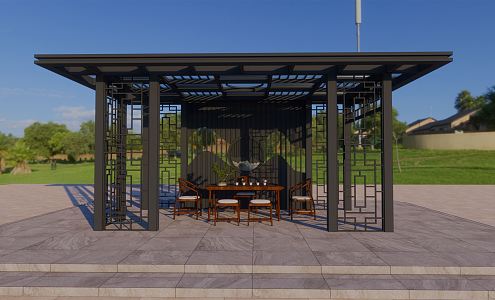 New Chinese Style Pavilion Aluminum Art Pavilion 3d model