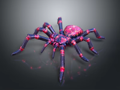 Vibrant Purple Pink Spider With Red Glowing Legs 3D Model On Dark Background 3d model