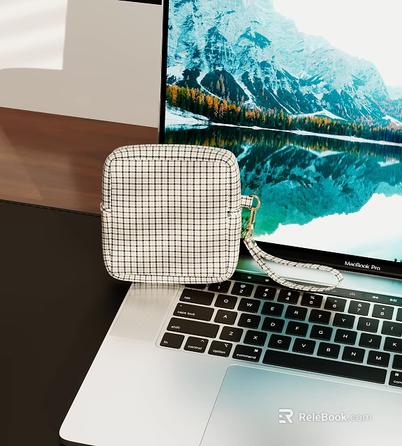 Grid Pattern Bag Case With Strap Near Laptop 3d model 