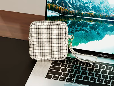 Grid Pattern Bag Case With Strap Near Laptop 3d model