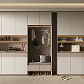 Modern Beige Shoe Cabinet with Hanging Area and Storage Cabinets in Minimalist Interior Design