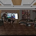 Modern Public Office Space Interior With Open Workstations Sofa And Bookshelves 3d model