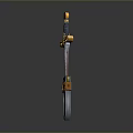 Decorative Medieval Sword With Black Hilt Golden Accents And Red Scabbard Design
