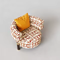 Stylish Single Sofa With Red And White Leaf Pattern Fabric And Yellow Cushion