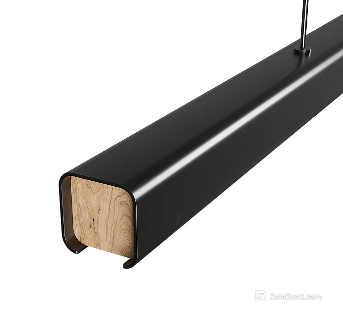 Modern Black Metal Chandelier With Long Sleek Design And Wooden Interior 3d model 