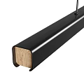 Modern Black Metal Chandelier With Long Sleek Design And Wooden Interior