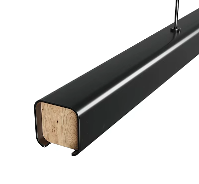 Modern Black Metal Chandelier With Long Sleek Design And Wooden Interior 3d model