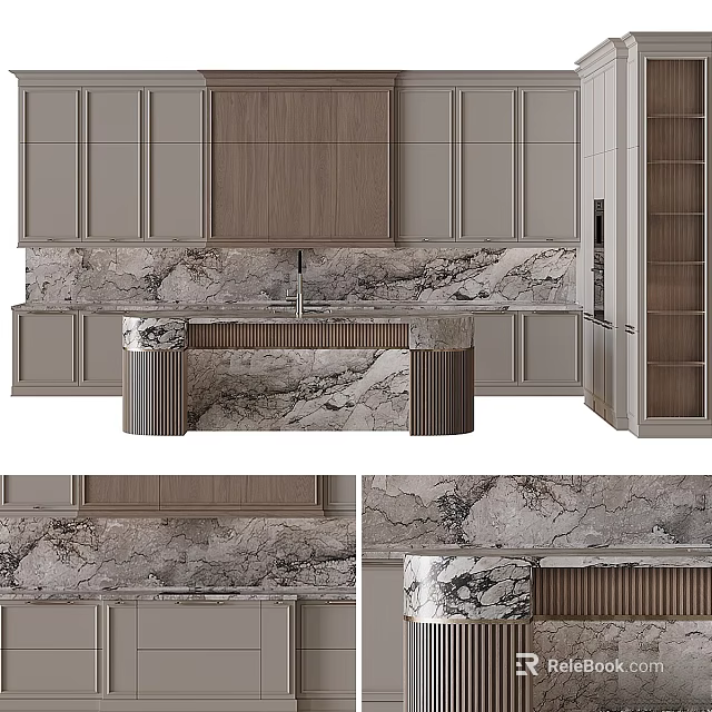 Modern Kitchen Cabinets With Marble Countertops 3d model 