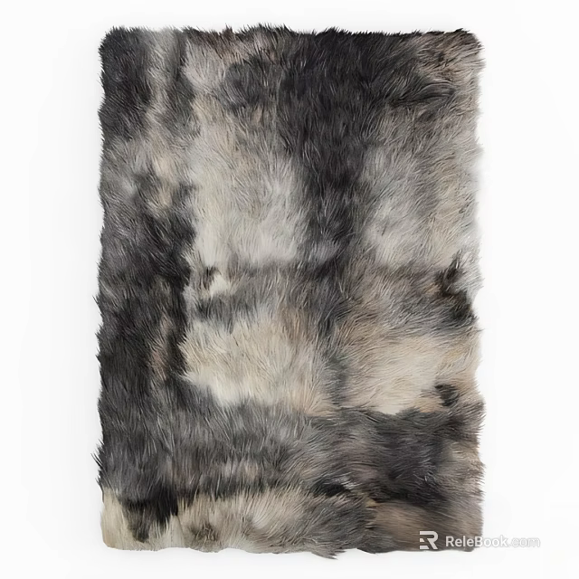 Square Faux Fur Rug With Soft Gray Black And Light Gray Plush Texture 3d model 