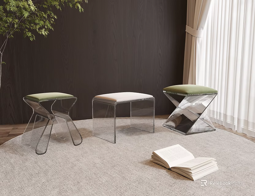 Modern Transparent Frame Stools With Different Colored Cushions In Cozy Indoor Space 3d model