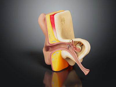 Detailed 3D Medical Model of Human Ear Organ With Hair Follicle Structures Shown 3d model