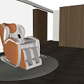 Modern Orange And White Massage Chair With Ergonomic Design On Round Rug